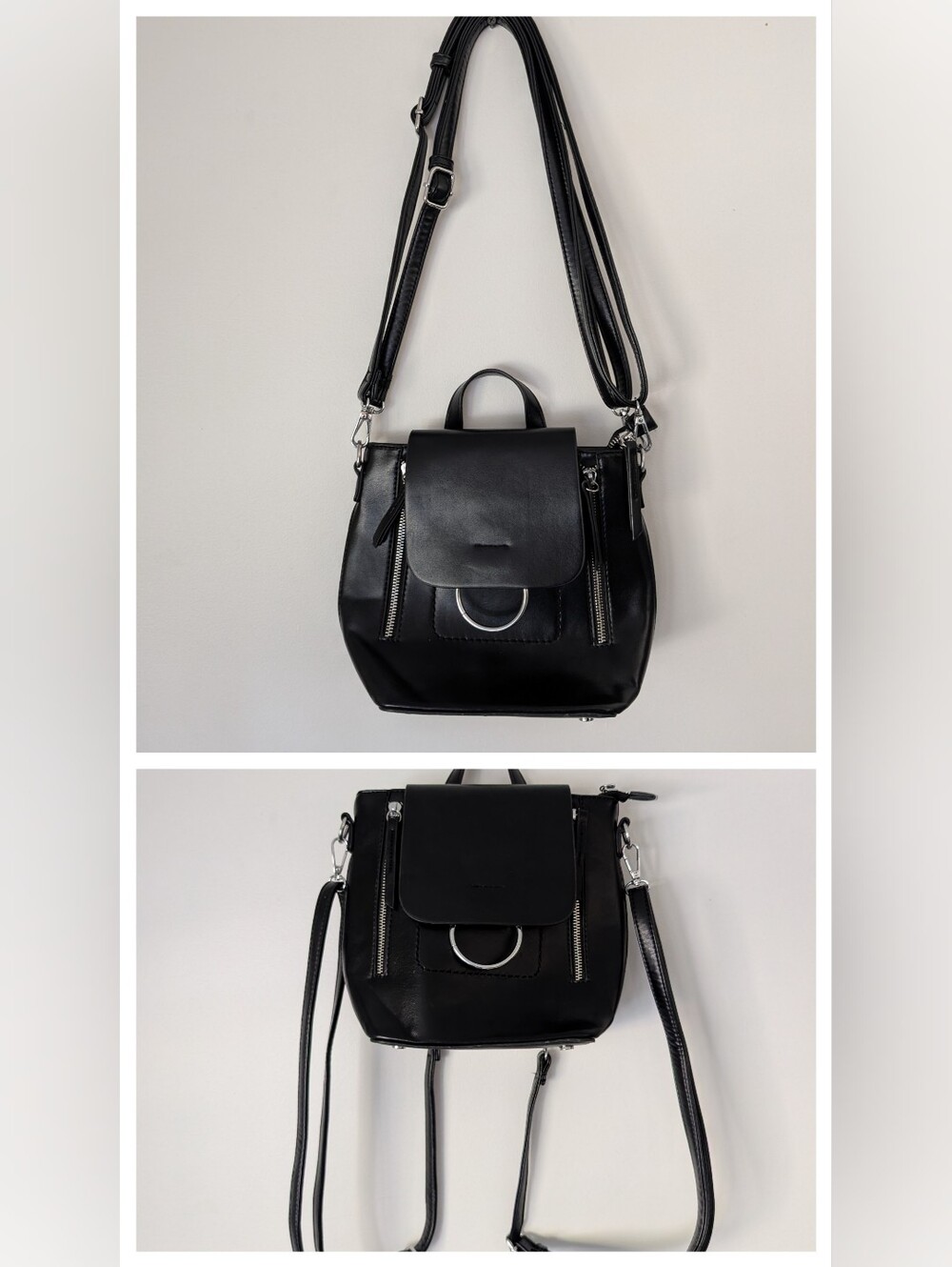 Convertible Black Vegan Leather Backpack/Crossbody Purse